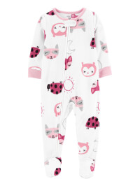 Carter's Pijama cu fermoar alb cu animalute roz