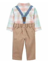 Set 2 piese camasa si pantaloni maro cu bretele