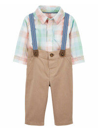 Set 2 piese camasa si pantaloni maro cu bretele