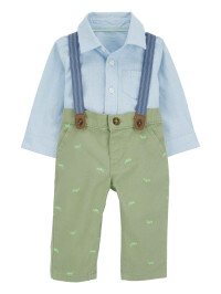 Set 2 piese camasa si pantaloni verzi cu bretele