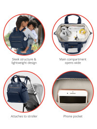 Skip Hop - Geanta pentru scutece tip rucsac, cu deschidere larga - Midnight Navy 